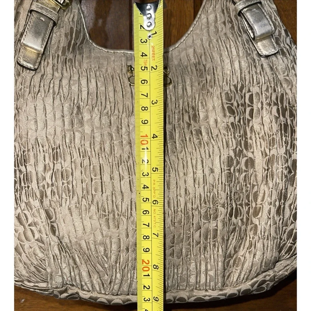 Coach Ruched Metallic Madison Maggie Silver Signature Pleated Hobo Bag 18886 - Picture 7 of 16